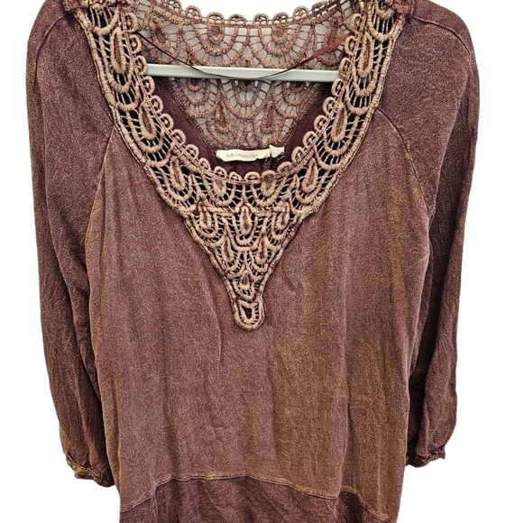 Soft Surroundings Brown Bleached Asymmetrical Hem Crochet Tunic Top Womens - Picture 4 of 5